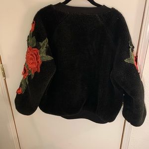 Black Bomber Jacket with Rose sleeves